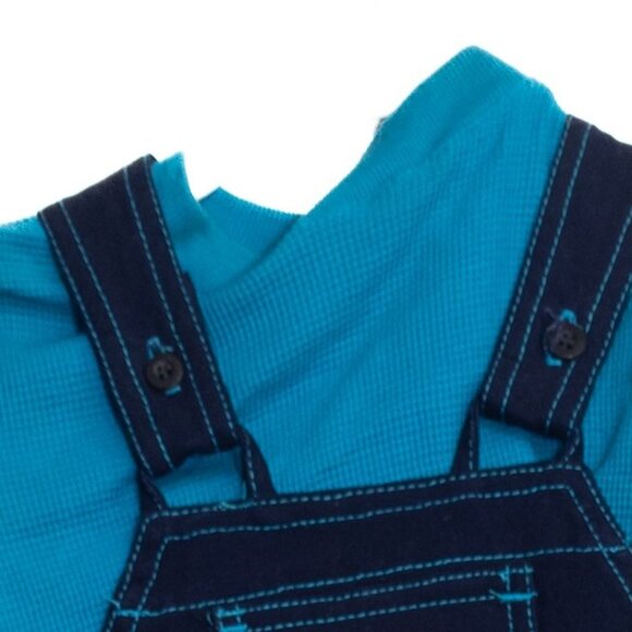Baby Boys 2-Piece Outfit Set Size 3/6M With Safari Embroidered Overalls & Blue - Picture 2 of 8